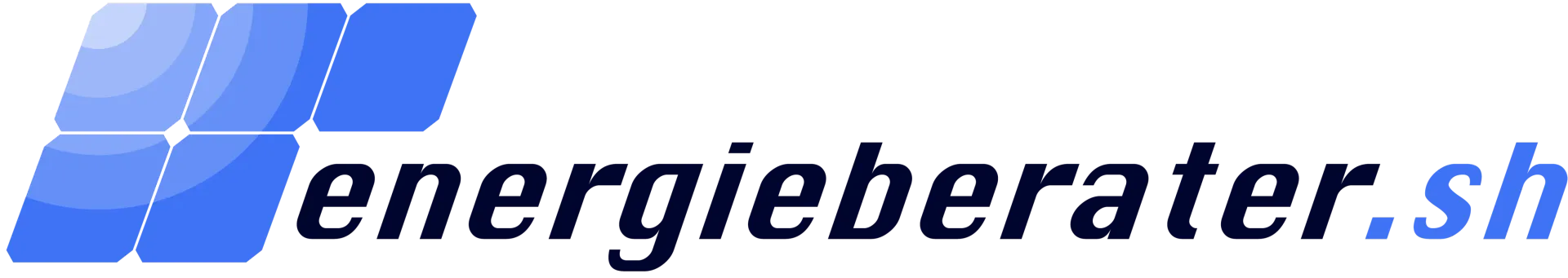 Blaues „energieberater.sh“-Logo mit stilisierten blauen Formen und kursivem schwarzem Text