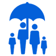 Icon sieben Personen unter einem Schirm