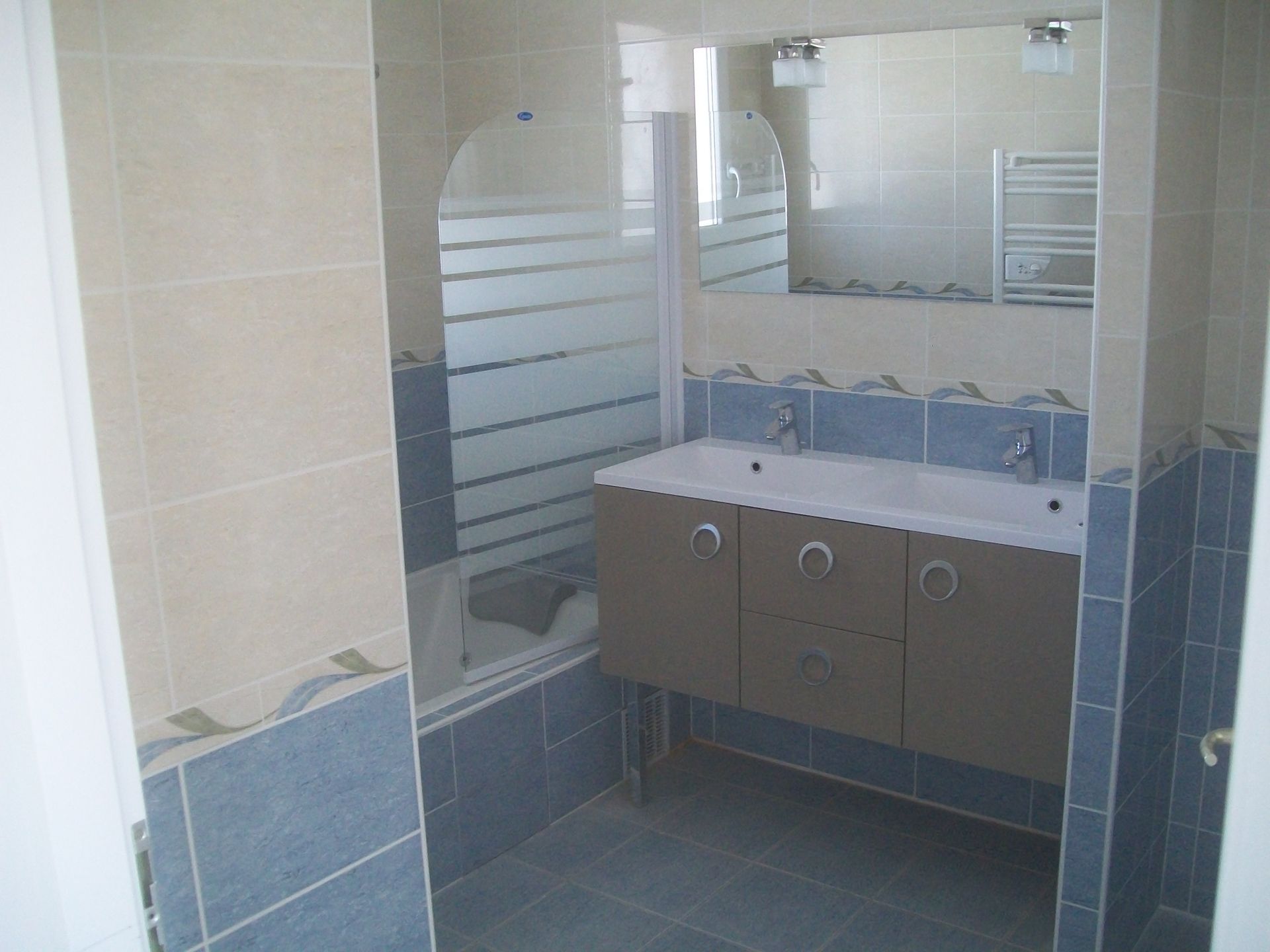 Meuble avec vasque et pare-douche