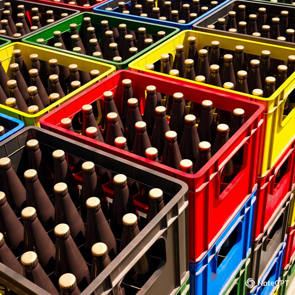 Bunte Kisten, vollgestapelt mit Bierflaschen.