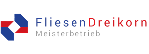 A red white and blue logo for fliesen dreikorn meisterbetrieb