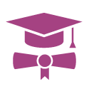 Toque de graduation violette et diplôme.