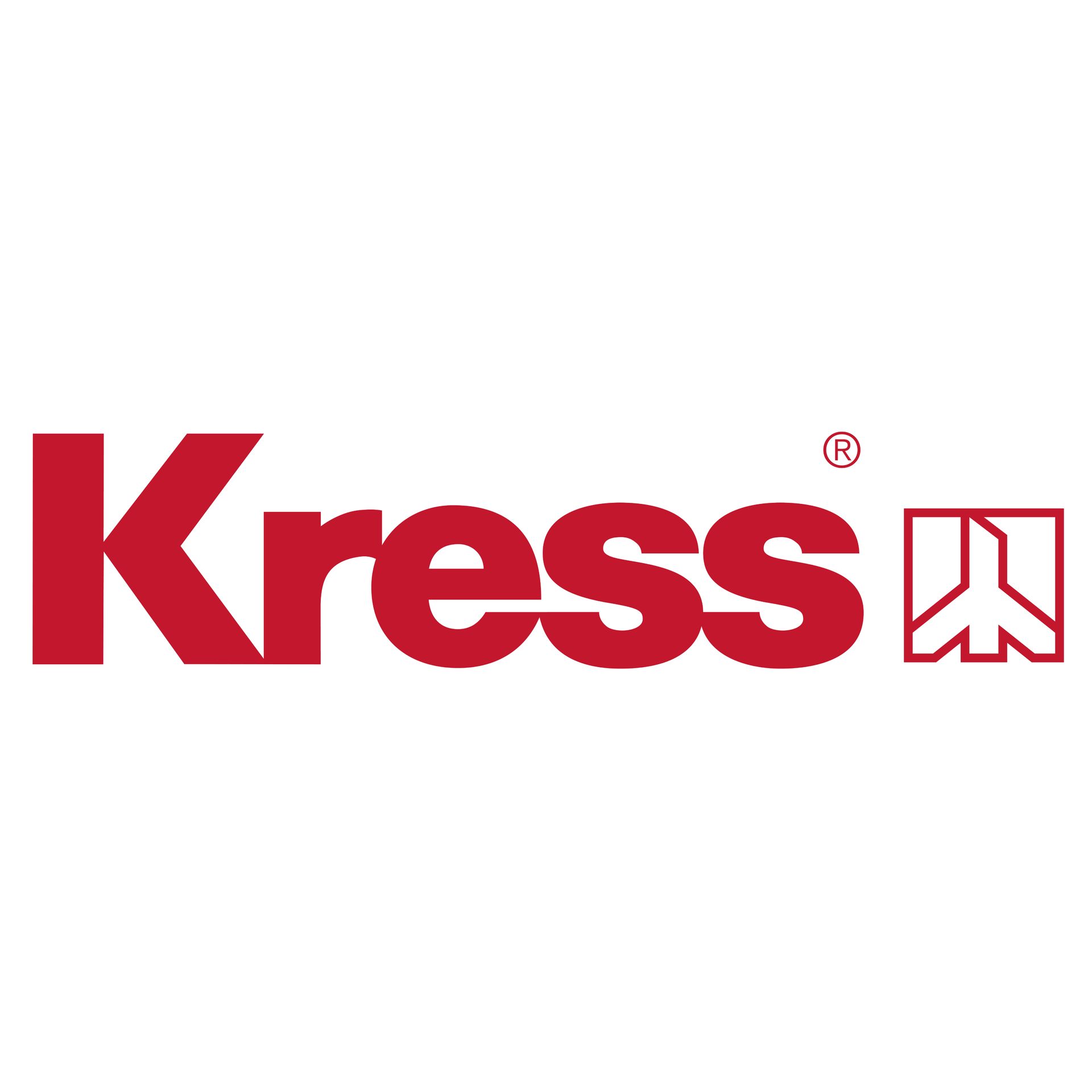 Rotes Kress-Logo mit stilisiertem Emblem auf weißem Hintergrund