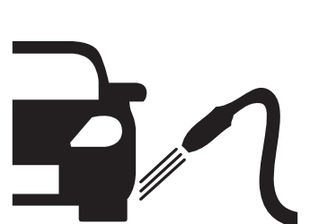 Coche siendo lavado con una manguera, vista lateral, ilustración en blanco y negro.