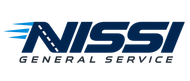Logotipo de NISSI General Service en azul y negro con l&iacute;neas de velocidad estilizadas.
