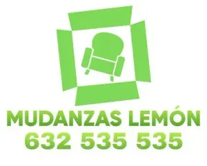 Logotipo verde para la empresa de mudanzas "Mudanzas Limón": un sillón dentro de una caja con número de teléfono.