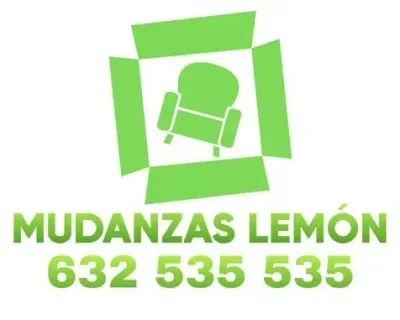 Logotipo verde para la empresa de mudanzas "Mudanzas Limón": un sillón dentro de una caja con número de teléfono.