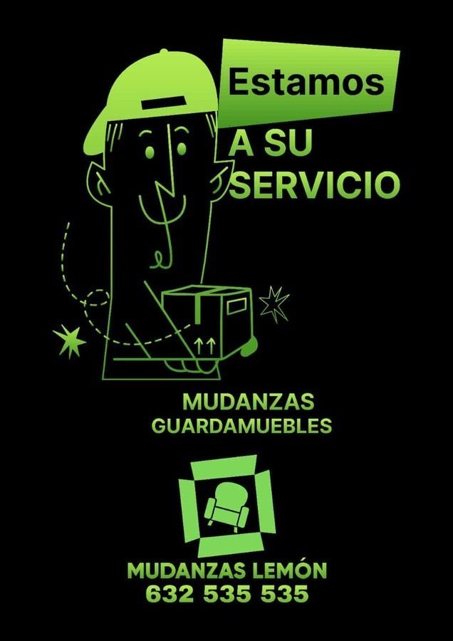 Green-on-black advertisement. A cartoon delivery person holds a box, with text: