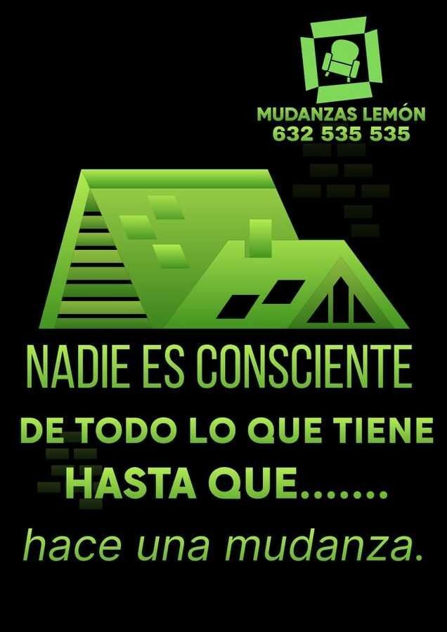 Ilustración de una casa verde con anuncio de una empresa de mudanzas: