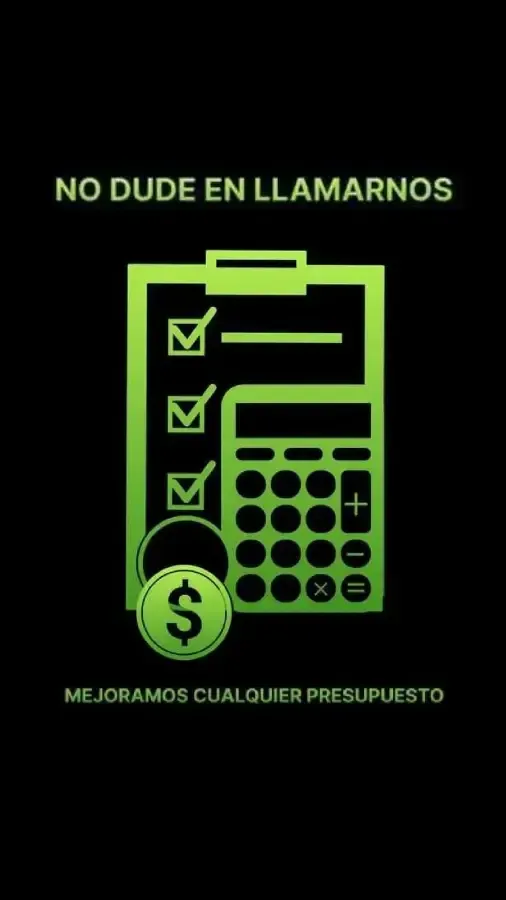 Calculadora verde y gráfico de lista de verificación sobre fondo negro con texto en español sobre cómo mejorar cualquier presupuesto.