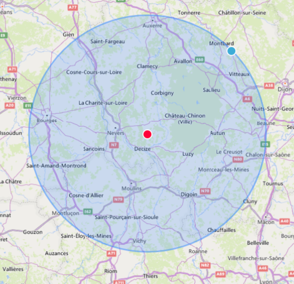 Zone d'intervention de 100 km autour de Ville-Langy