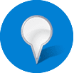Ícono de marcador de ubicación blanco sobre un fondo de círculo azul.