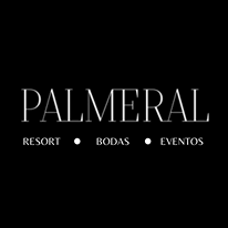 El logotipo de Palmeral Resort está sobre un fondo negro.