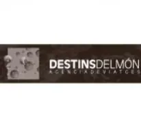 Un logotipo en blanco y negro para una empresa llamada Destins Delmon.
