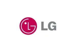 Logotipo da LG: Círculo rosa com um desenho de "rosto", ao lado das letras "LG" em cinza.