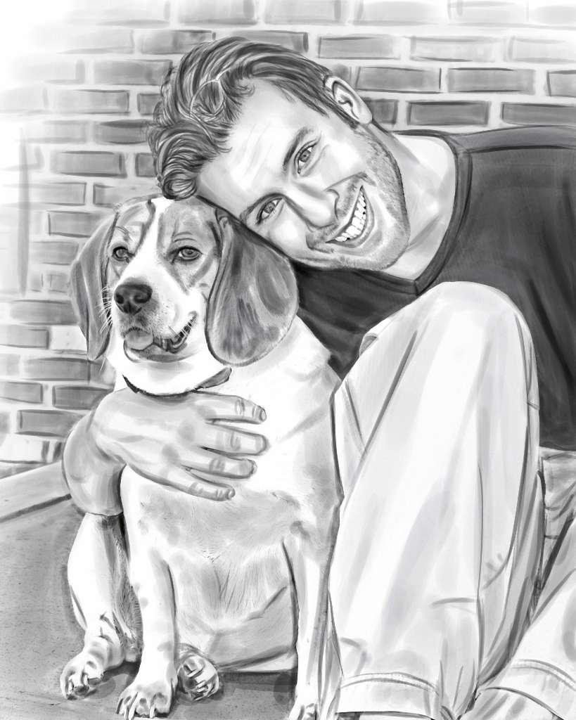 Dessin d'un homme avec un chien