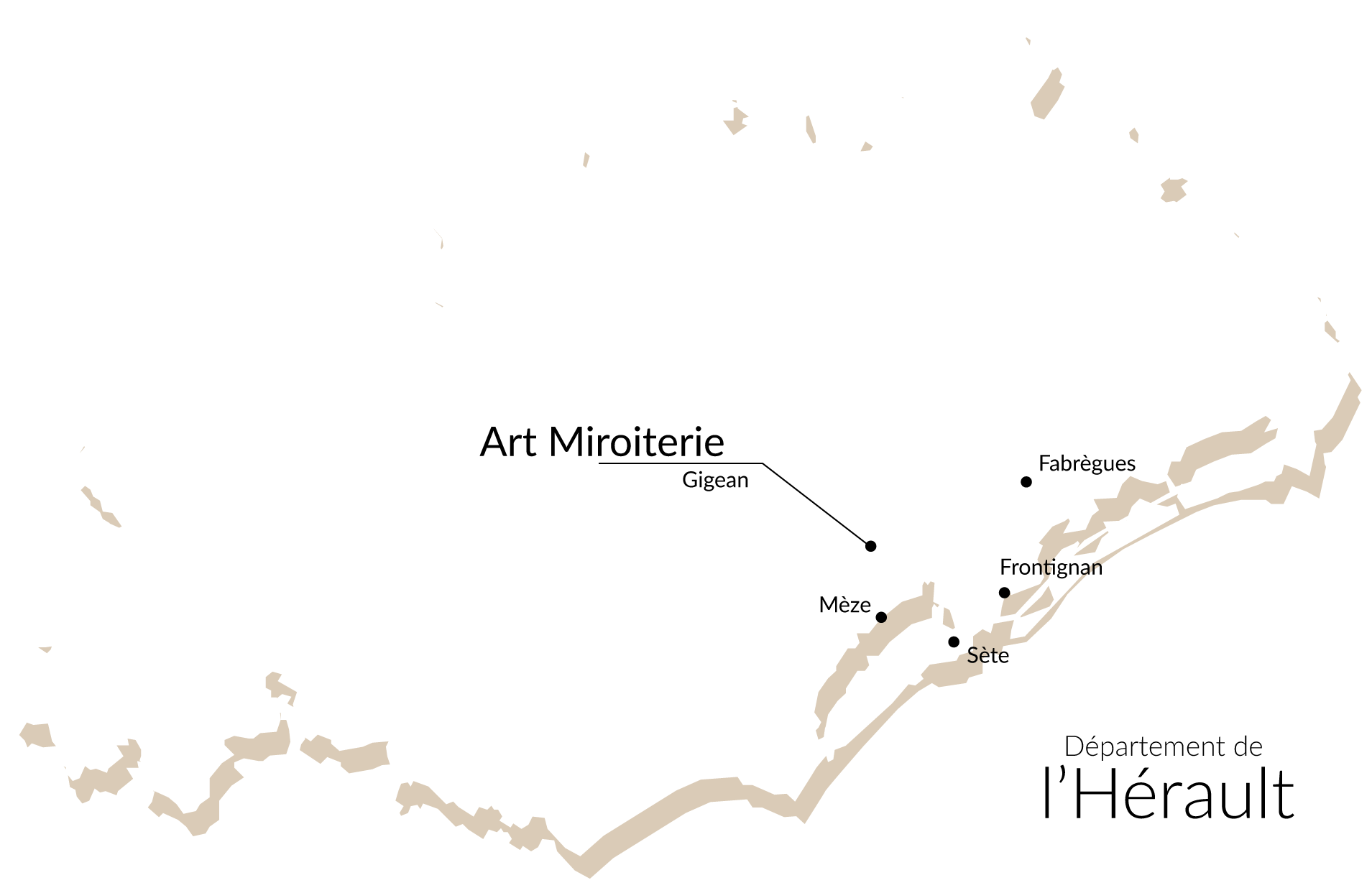 Carte du département de l'Hérault indiquant les villes d'intervention
