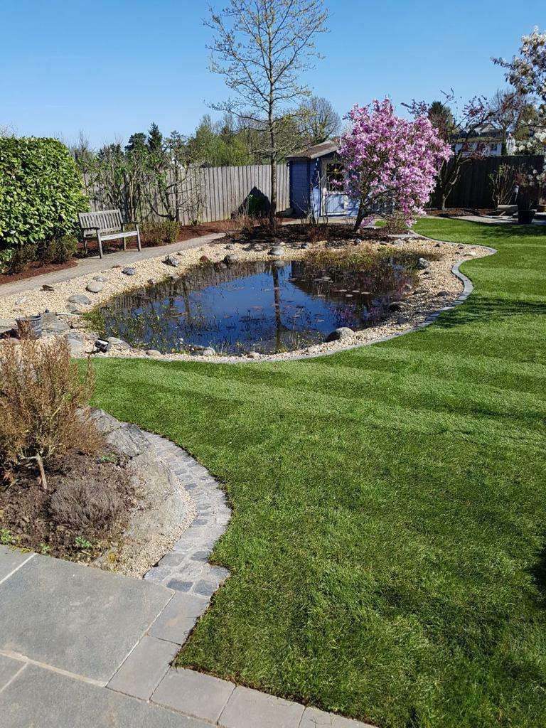 In der Mitte des Gartens befindet sich ein Teich.