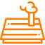 Icône orange d'un ordinateur portable avec un symbole de streaming/cloud au-dessus.