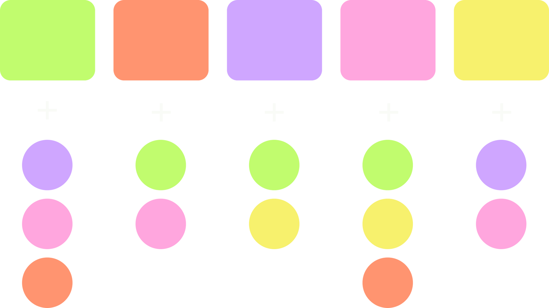 un conjunto de cuadrados y círculos de colores brillantes sobre un fondo blanco
