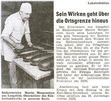 Bäckerei Morgenstern – Martin Morgenstern in einem Zeitungsausschnitt
