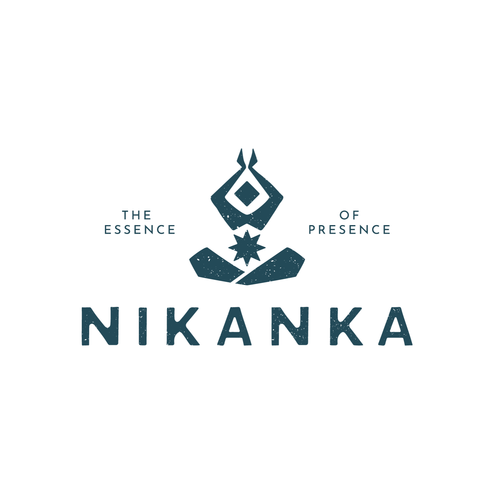 Logo: Dark teal meditating figure with text