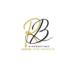Logotipo en letras doradas y negras: "RB" entrelazado, "RiaBoutique" y "Dental Care Products" debajo.