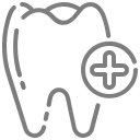 Diente con signo más, que sugiere cuidado dental o diente nuevo.