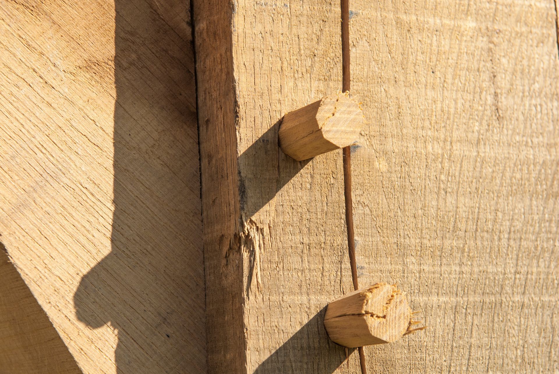 Gros plan sur le bois abîmé d'une charpente 