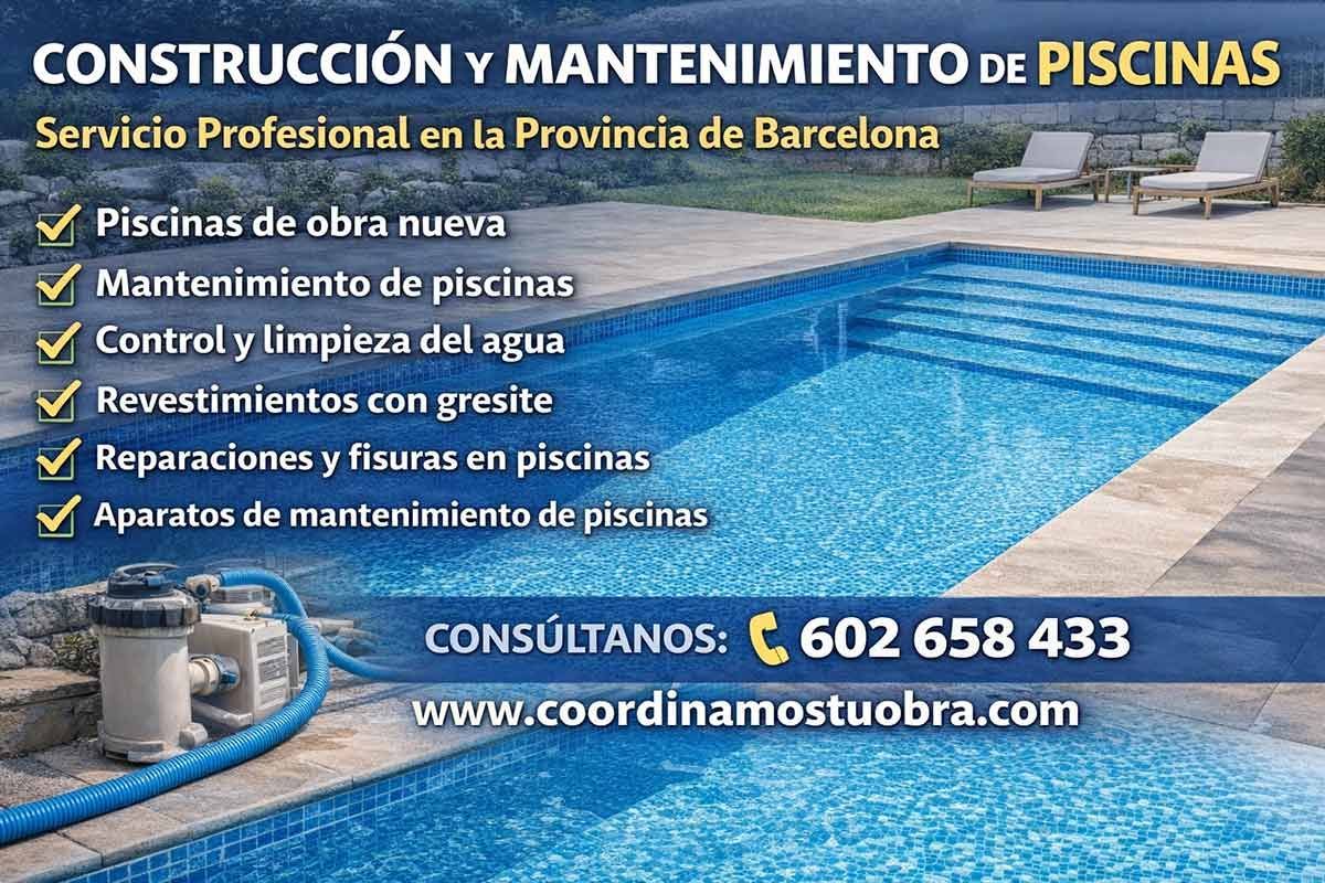Anuncio de servicios de construcción y mantenimiento de piscinas en Barcelona, ​​España.