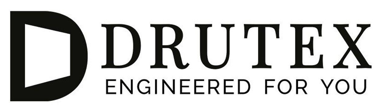 Schwarzes Logo für Drutex mit einem stilisierten Buchstaben 