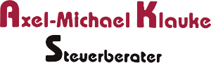 Axel-Michael Klauke, Steuerberater in burgundy and black text.