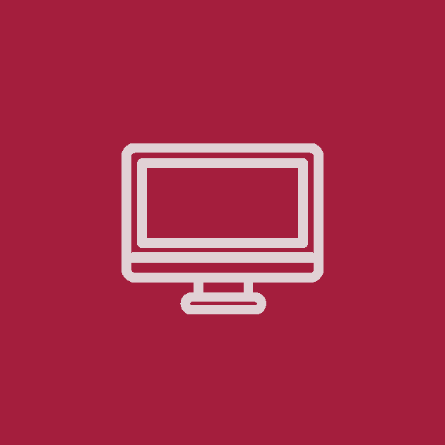 Computermonitorsymbol auf kastanienbraunem Hintergrund.