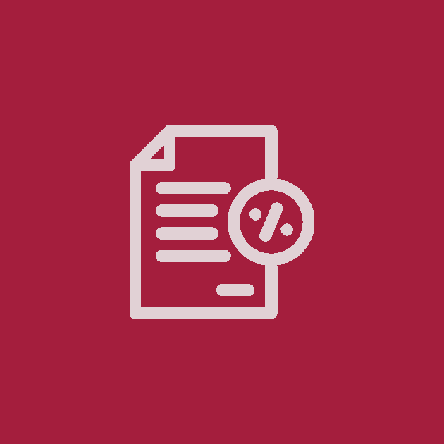 Dokument mit Prozentzeichen-Symbol auf burgunderfarbenem Hintergrund.