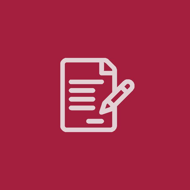 Weißes Dokument mit Linien und einem Stift auf rotem Hintergrund.