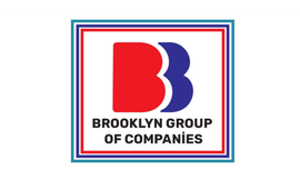 The logo for the brooklyn group of companies is red , blue and white.