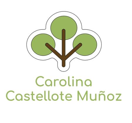 Logotipo: Diseño de árbol de tres hojas sobre el texto "Carolina Castellote Muñoz" en verde.