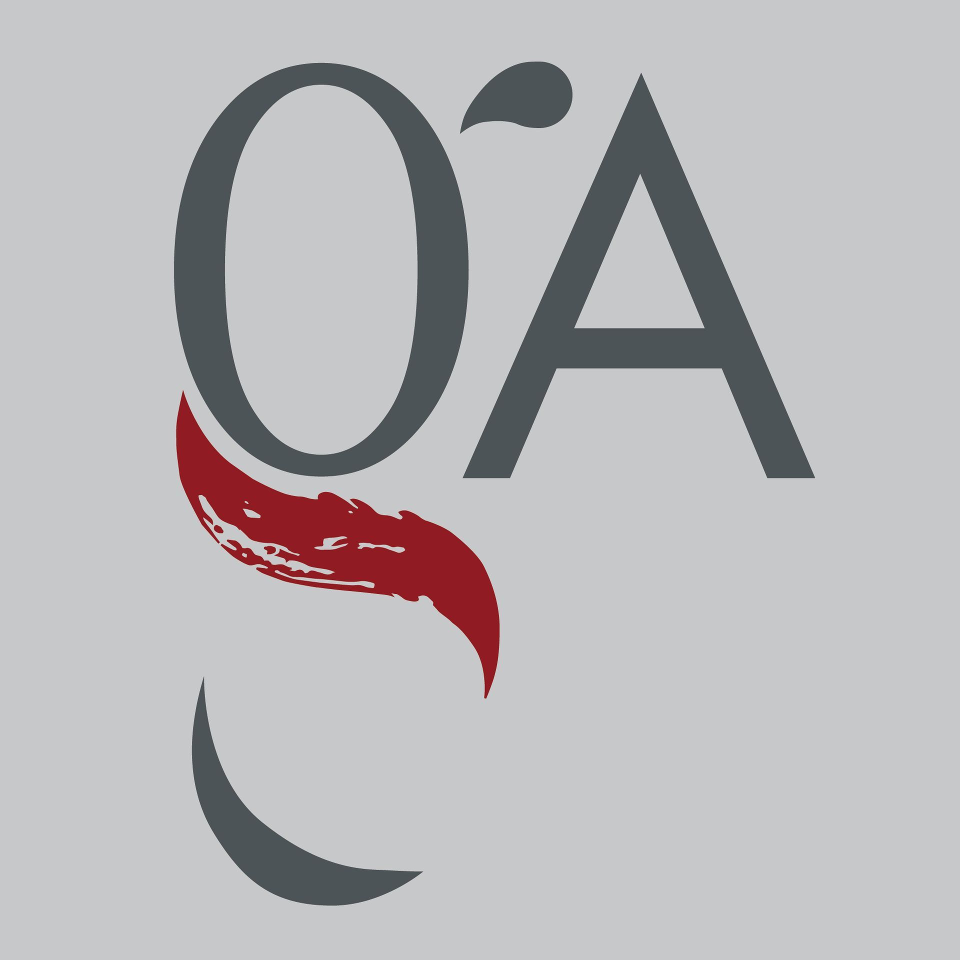 Un logotipo con la letra oa y un remolino rojo.