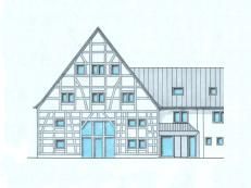 Frontalansicht Zeichnung Mehrfamilienhaus Fachwerk