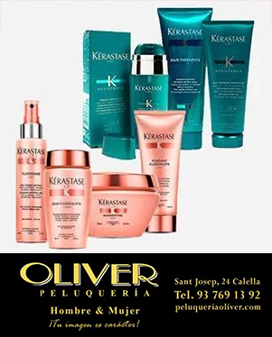 Kerastase hair products displayed for sale at Oliver Peluquería salon in Calella.