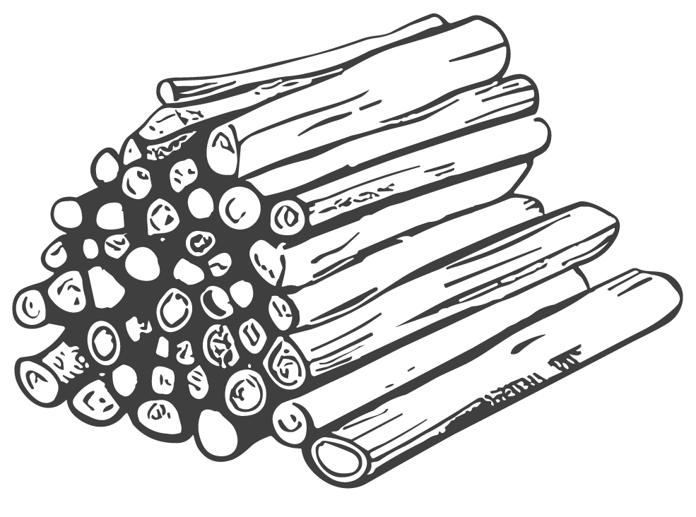 Dessin d'un petit tas de bois sur pied empilé.