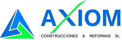 Un logotipo azul y verde para una empresa llamada Axiom.