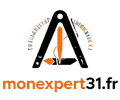 Logo pour monexpert31.fr : Design géométrique noir et orange avec texte monexpert31.fr en dessous.