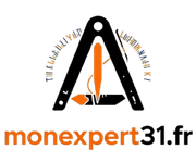 Logo pour monexpert31.fr : Design géométrique noir et orange avec texte monexpert31.fr en dessous.