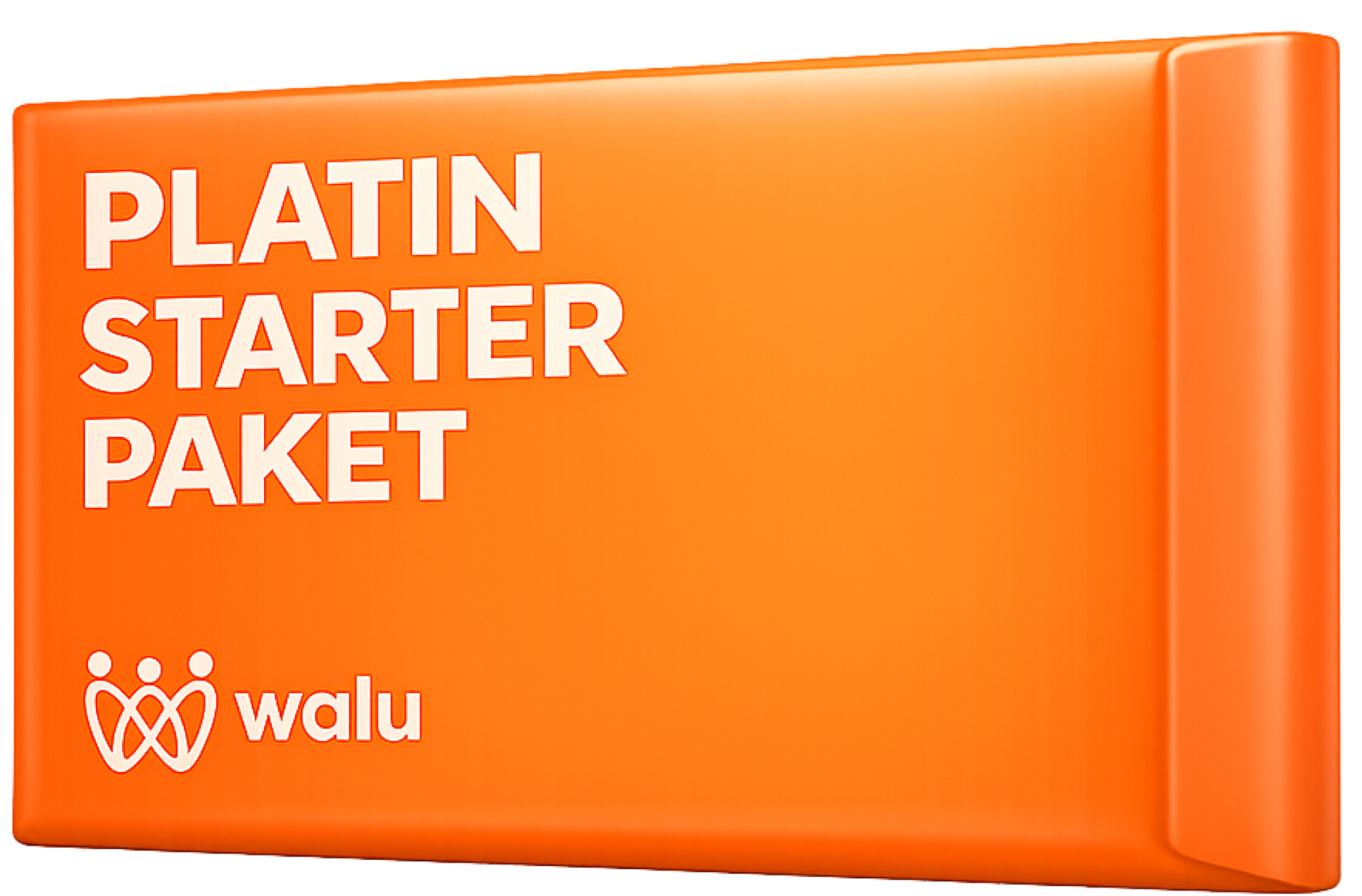 Orangefarbene „Platin Starter Paket“-Karte mit dem Walu-Logo