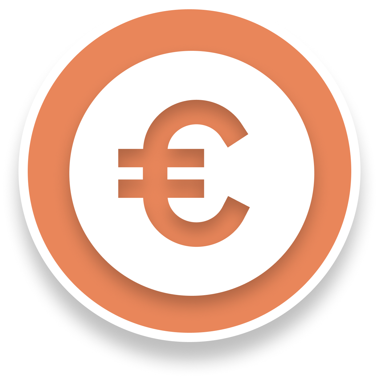 Euro-Währungssymbol in einem orangefarbenen Kreis.