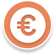Oranges Euro-Währungssymbol in einem kreisförmigen Symbol mit weißem Zentrum