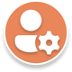 Orangefarbenes Benutzerprofilsymbol mit einem Zahnradsymbol