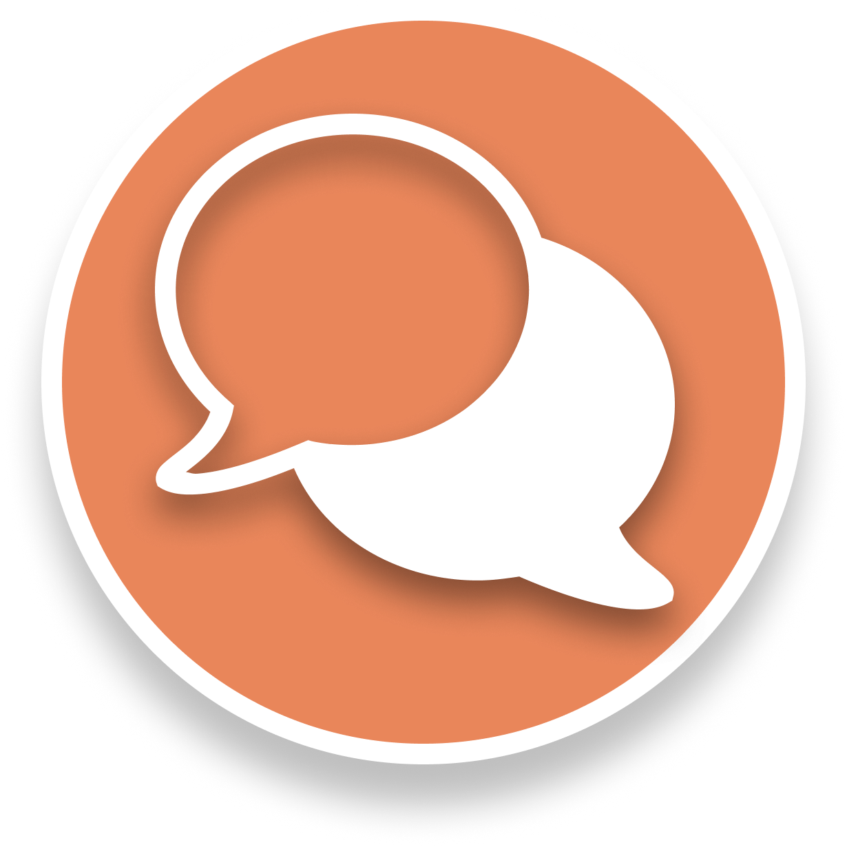 Zwei weiße Sprechblasen in einem orangefarbenen Kreis.