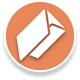 Orangefarbenes, kreisförmiges Logo mit einem weißen, gefalteten Papierflieger-Symbol